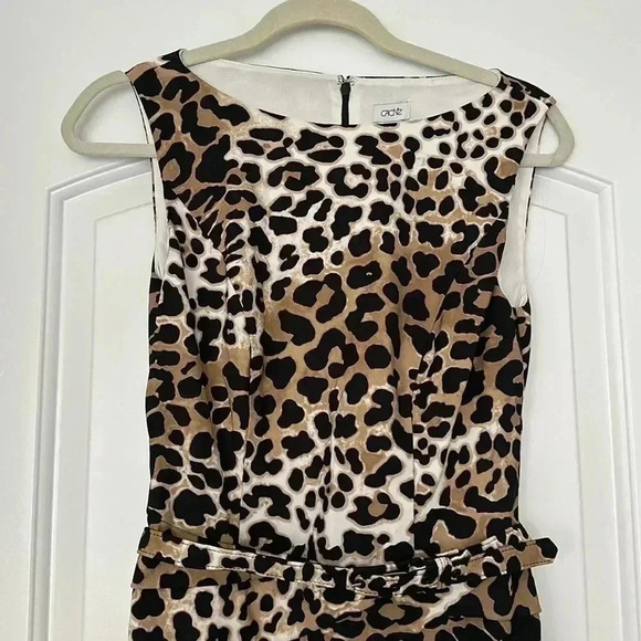 Cache Leopard Animal Print Rushed Sleeveless Sheath Dress Belted Sz 2 - Picture 2 of 9
